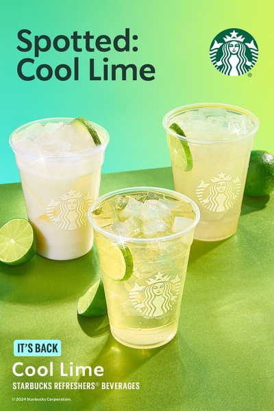 A high-contrast, vibrant visual featuring three glasses of Cool Lime Refresher against a lime-green background to signal a limited-time product re-release.