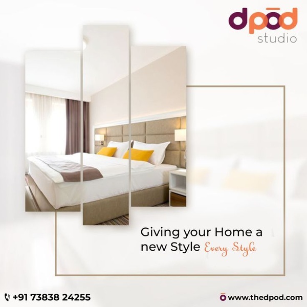 A clean, split-panel composition showcasing a bedroom interior to highlight interior design services.