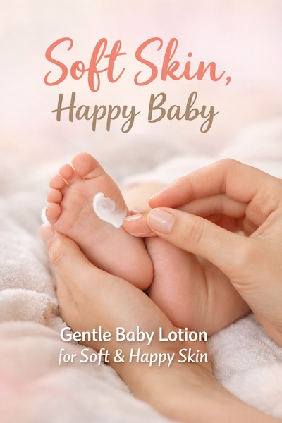 A close-up, high-trust visual showing a mother applying lotion to a baby's foot, emphasizing care and gentle product benefits.