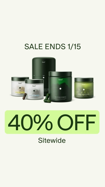A clean, high-contrast promotional graphic featuring a collection of supplement jars, highlighting a 40% off sitewide offer ending on January 15th.