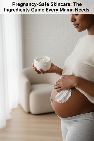 An educational ad creative featuring a pregnant woman applying cream, highlighting the importance of safe ingredients.