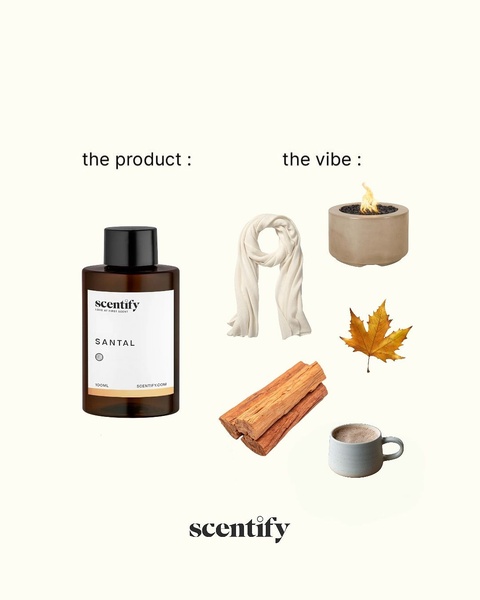 A split-view layout contrasting the physical product with a collection of seasonal, cozy lifestyle objects.