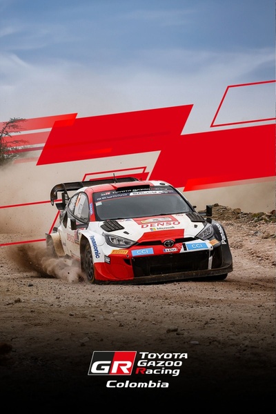 This creative showcases a rally car in a high-speed, dust-kicking motion shot, emphasizing the brand's competitive racing heritage.
