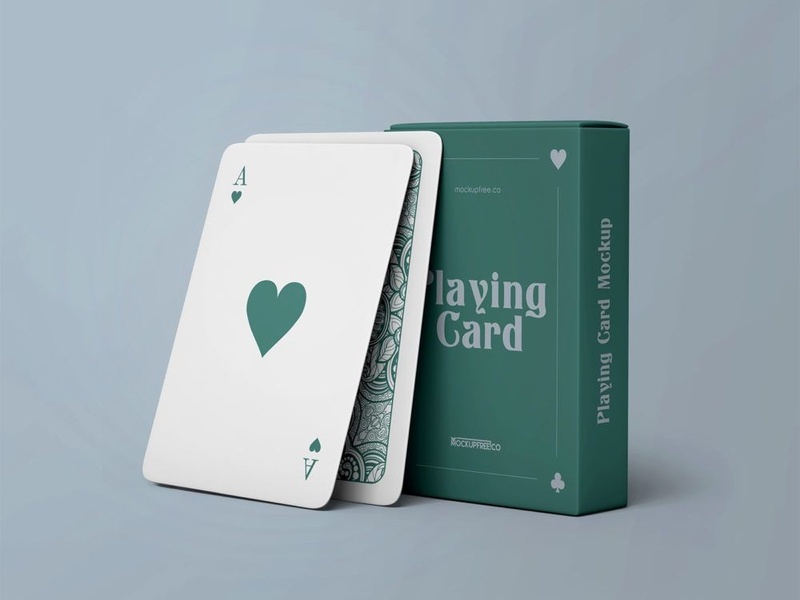 A clean, minimalist product display featuring a single playing card set against a solid studio background to emphasize branding and design.
