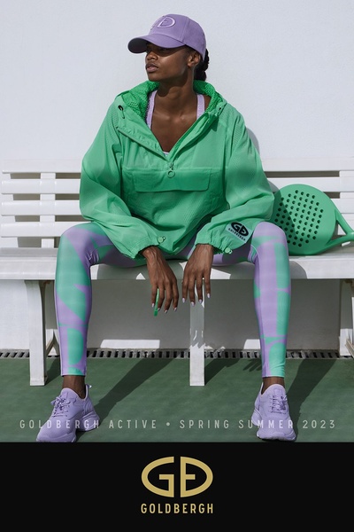 activewear set, sports leggings, athletic jacket, workout outfit, athletic wear, sports clothing, new arrival, brand awareness, editorial, lifestyle, fresh, energetic, green, purple, spring campaign