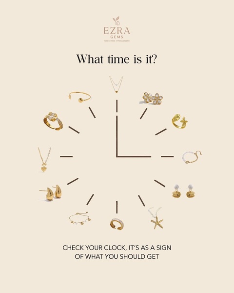 A clever, circular product display where jewelry items represent the numbers on a clock face, inviting users to choose their style for the time.