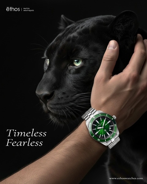 analog watch, dress watch, wrist watch, steel bracelet watch, dive watch, luxury watch, brand awareness, bestseller push, editorial, lifestyle, luxurious, bold, black, green, neutral