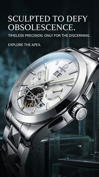 mechanical watch, automatic watch, luxury watch, skeleton watch, dress watch, tourbillon watch, brand awareness, product launch, editorial, minimalist, luxurious, bold, neutral, blue, black