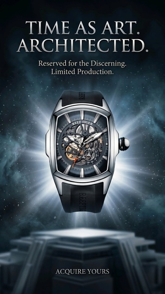 skeleton watch, mechanical watch, luxury watch, automatic watch, skeleton dial watch, dress watch, limited time deal, product launch, minimalist, editorial, luxurious, bold, black, blue, neutral