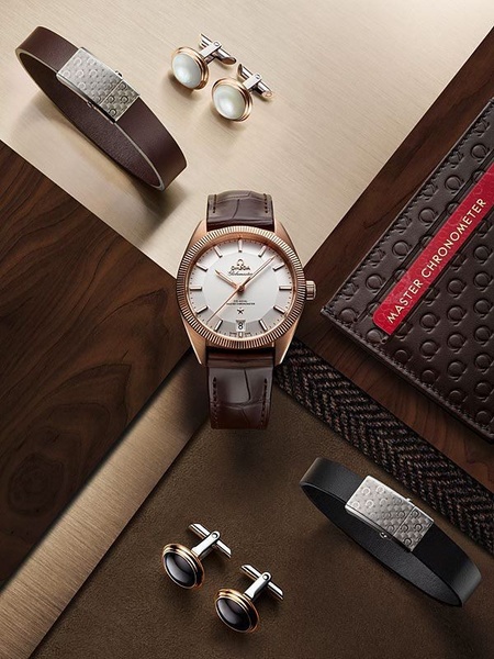 luxury watch, dress watch, analog watch, leather strap watch, chronometer watch, gold watch, brand awareness, bestseller push, flat lay, editorial, luxurious, warm, brown, gold, neutral