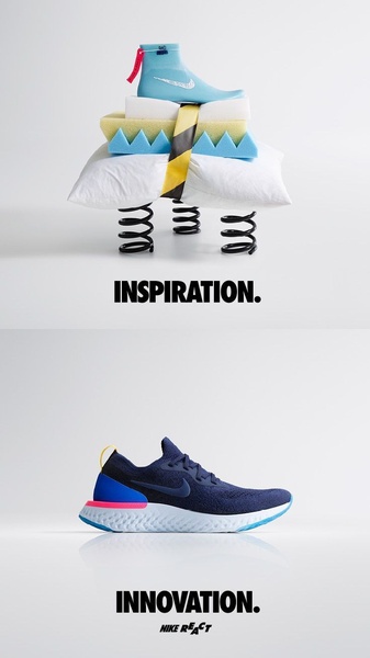A split-screen creative showing the raw components of a running shoe—springs, foam, and fabric—compared against the final, sleek product.