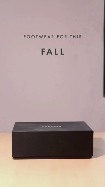 A minimalist, high-contrast ad featuring a premium footwear brand box with seasonal copy, designed to drive intrigue through clean typography.