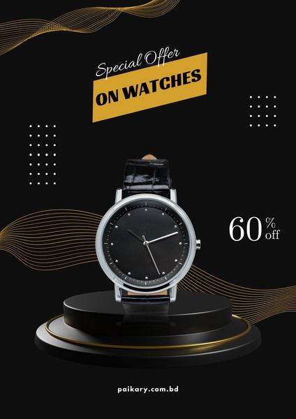wristwatch, analog watch, leather strap watch, dress watch, fashion watch, minimalist watch, sale promotion, limited time deal, minimalist, editorial, luxurious, bold, black, gold