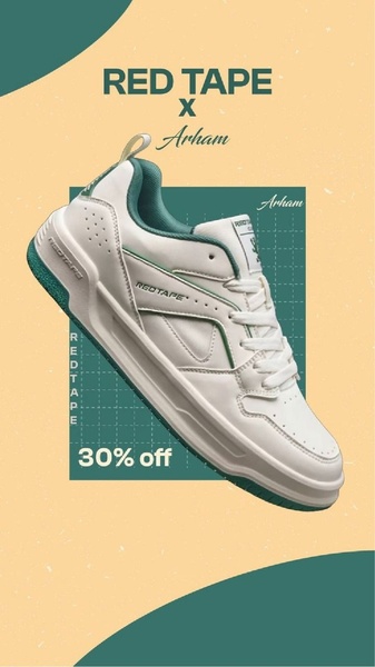 This ad creative features a clean, studio-lit sneaker on a grid background with a 30% off offer, designed for vertical mobile placements.