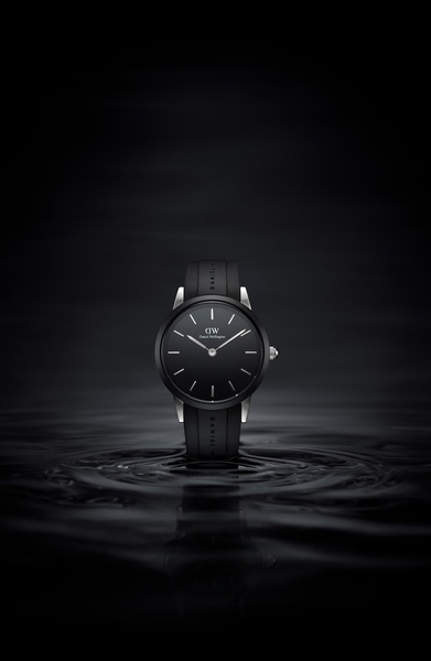 wrist watch, analog watch, black strap watch, minimalist watch, luxury watch, brand awareness, minimalist, editorial, luxurious, calm, black, neutral