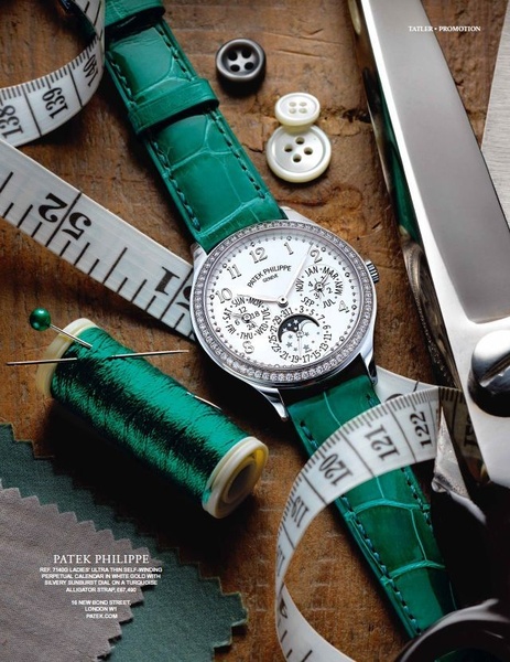 luxury watch, wrist watch, analog watch, leather strap watch, diamond watch, bestseller push, flat lay, editorial, luxurious, calm, green, neutral