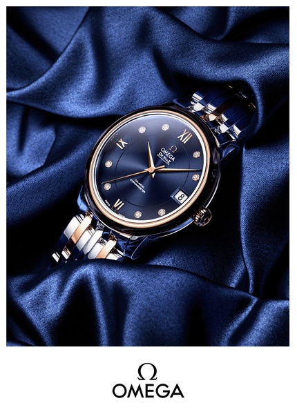 luxury watch, analog watch, dress watch, wrist watch, timepiece, brand awareness, minimalist, editorial, luxurious, calm, blue, gold