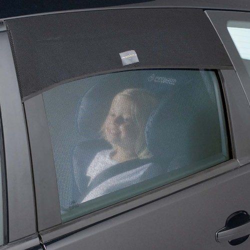 car window shade, car sun shade, baby car shade, window sun screen, vehicle sun protector, product demo, lifestyle, calm, trustworthy, neutral, black
