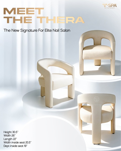 A high-end studio product showcase of a luxury salon chair featuring multiple angles and clear technical specifications.