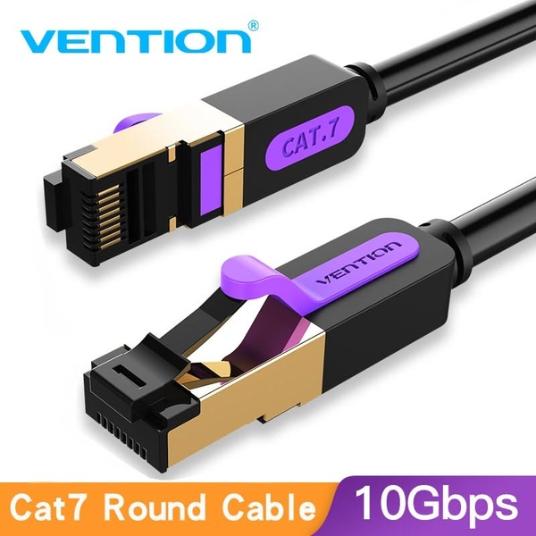 A high-clarity, product-focused ad creative highlighting 10Gbps performance capabilities for a Cat7 network cable.