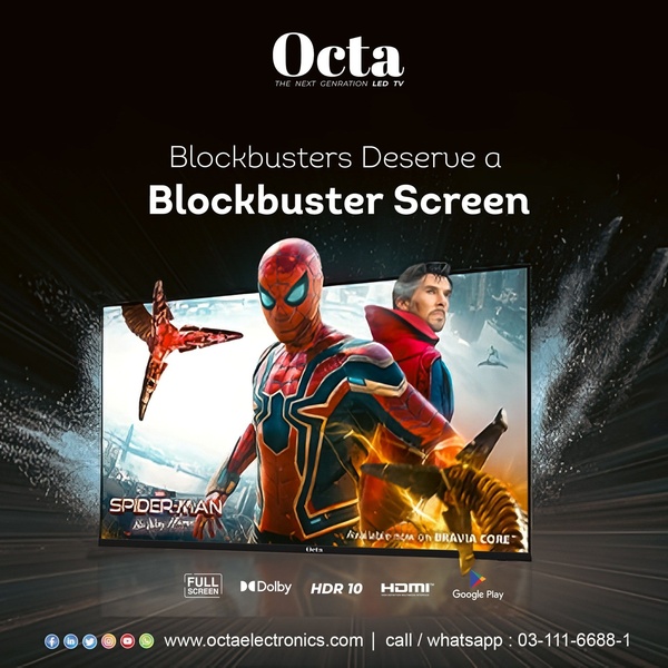 A high-impact ad creative for an LED TV that uses popular cinema imagery to promise a blockbuster viewing experience.