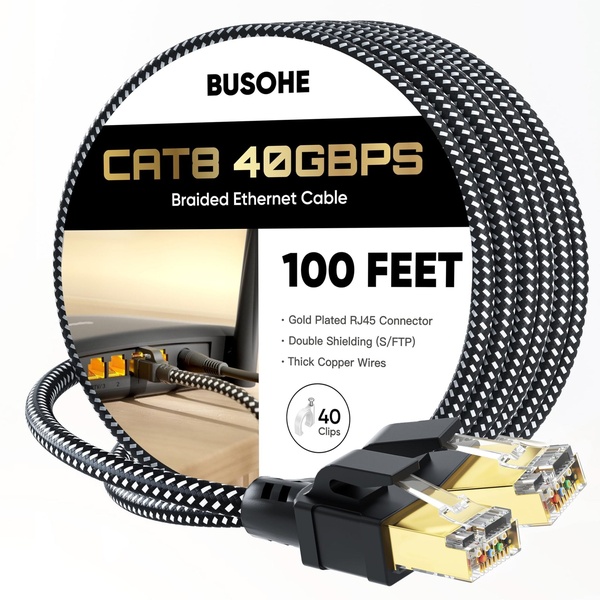 A high-conversion technical product ad focusing on cable specifications and included accessories, presented in a clean, professional aesthetic.