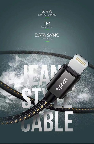 This ad creative utilizes a minimalist, high-contrast visual style to highlight core technical specifications of a data cable against a moody, textured background.