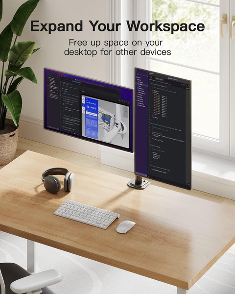 monitor stand, dual monitor mount, monitor arm, desk monitor stand, monitor riser, screen stand, product launch, brand awareness, lifestyle, trustworthy, fresh, neutral, blue