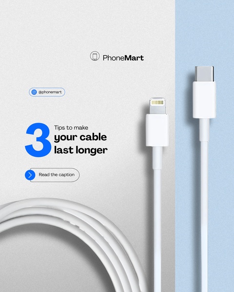 A clean, minimalist 4:5 graphic ad highlighting essential care tips for phone charging cables to increase product value perception.