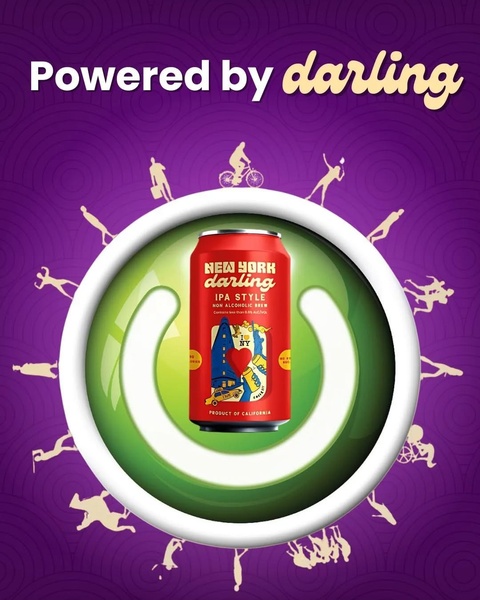 A vibrant 4:5 social media graphic featuring a centered non alcoholic brew can inside a glowing power button icon.
