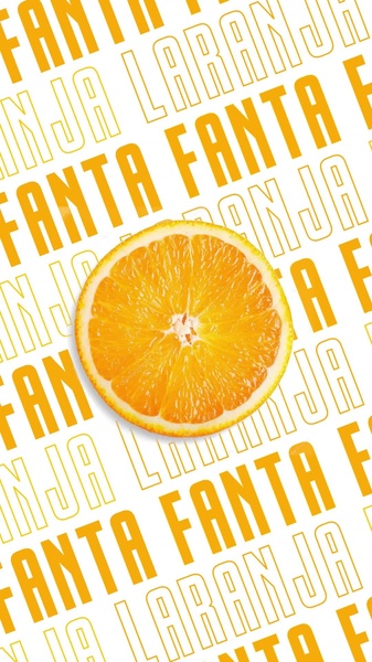 A high-impact 9:16 creative featuring a clean orange slice centered over a repeating, bold brand text pattern.