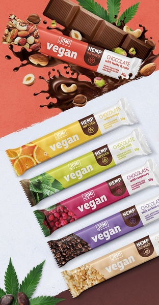vegan chocolate bar, hemp infused chocolate, chocolate candy bar, snack bar, gourmet chocolate, bestseller push, new arrival, minimalist, fresh, playful, pink, purple, green