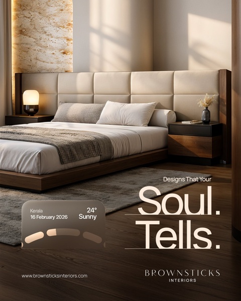 A high-end, softly lit interior photograph featuring a modern bed, conveying a sense of calm and premium brand positioning through neutral earth tones.