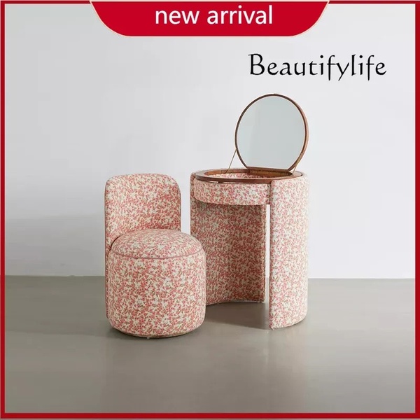 vanity table set, dressing table, makeup vanity, vanity with mirror, bedroom vanity, vanity stool set, new arrival, product launch, minimalist, editorial, warm, fresh, pink, neutral, red