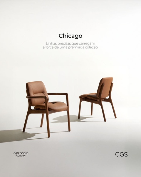 This ad creative showcases two modern dining chairs in a clean studio environment, emphasizing the product's precise lines and premium quality.