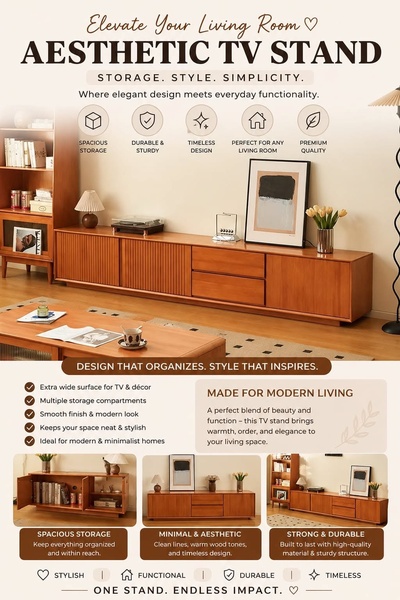 Aesthetic TV Stand Feature & Benefit Creative