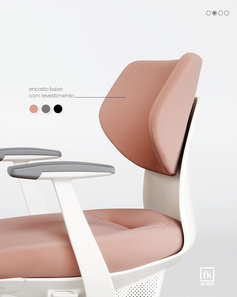 A high-quality 4:5 vertical product ad showcasing an office chair's specific design features with clear call-outs and a neutral color palette.