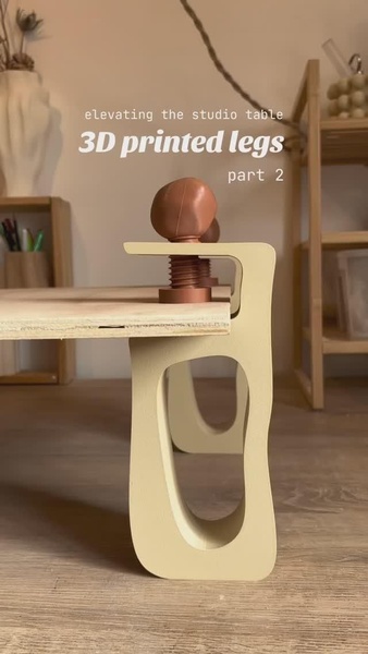 This 9:16 vertical video ad highlights the functional design of custom 3D printed table legs, showcasing the installation mechanism through a close-up, neutral-toned visual sequence.