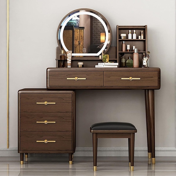 vanity desk, makeup table, dressing table, bedroom vanity, vanity with mirror, bestseller push, minimalist, luxurious, calm, brown, neutral