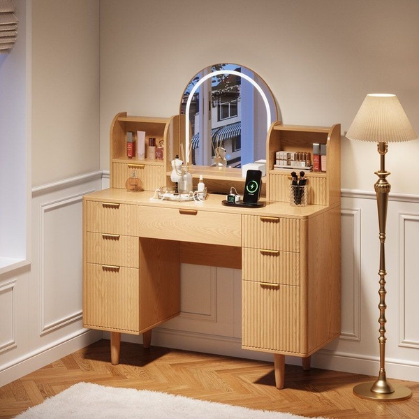 makeup vanity, vanity desk, dressing table, vanity with mirror, makeup station, new arrival, lifestyle, calm, luxurious, neutral, brown