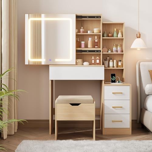makeup vanity, vanity desk, dressing table, vanity with mirror, makeup desk, storage vanity, new arrival, lifestyle, minimalist, calm, fresh, neutral