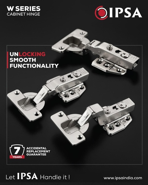 This creative showcases multiple angles of a cabinet hinge against a dark, minimalist background to highlight mechanical quality and product reliability.