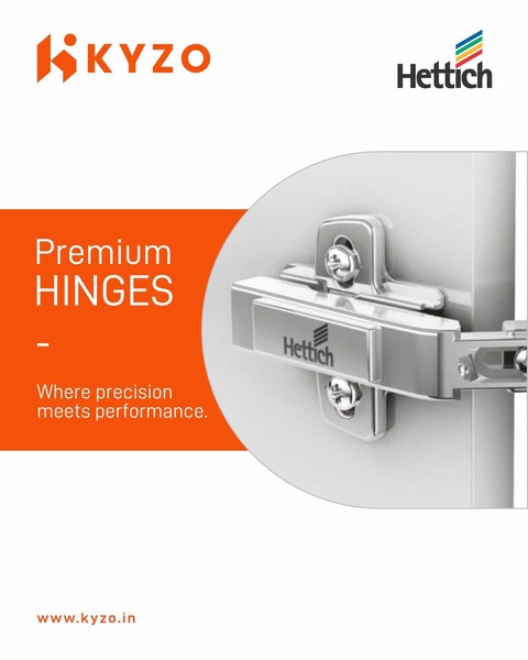 A minimalist, high-contrast product advertisement showcasing a professional-grade hinge with a clean, centered product view and bold, clear text.