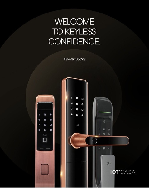 A high-end studio hero shot of three smart lock variants against a circular, dark, and elegant background.