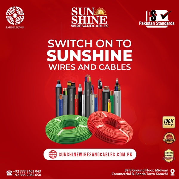 A square-format static ad featuring coiled electrical wires and cut segments, emphasizing product durability with high-contrast red backgrounds.