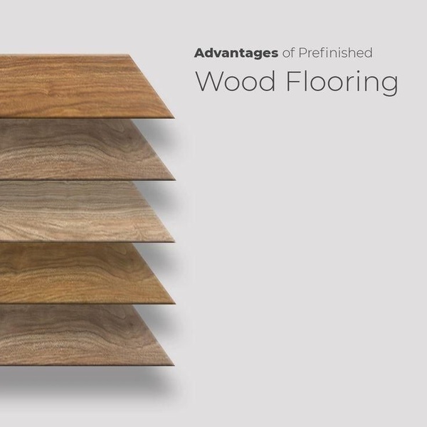 A clean, minimalist 1:1 image presenting five wood flooring planks in a staggered, 3D-effect layout to emphasize product texture and variety.