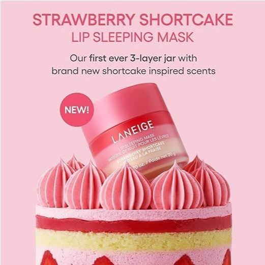 This ad creative features a Lip Sleeping Mask product centered atop a decorated cake to emphasize the scent profile and indulgent nature of the item.