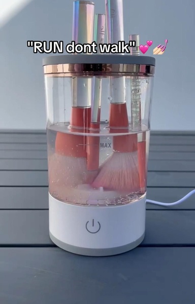 makeup brush cleaner, electric brush cleaner, brush cleaning machine, cosmetic brush washer, brush cleaner device, automatic brush cleaner, bestseller push, limited time deal, ugc style, energetic, playful, neutral, pink