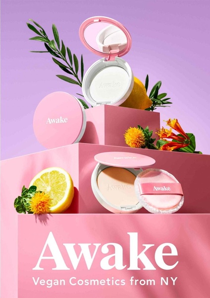 face powder, compact powder, pressed powder, setting powder, powder foundation, makeup compact, brand awareness, product launch, minimalist, editorial, fresh, playful, pink, purple, yellow