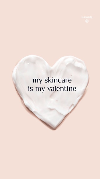 A high-contrast, minimalist ad creative featuring face cream spread into a heart shape on a soft peach background to evoke a romantic, self-care mood.